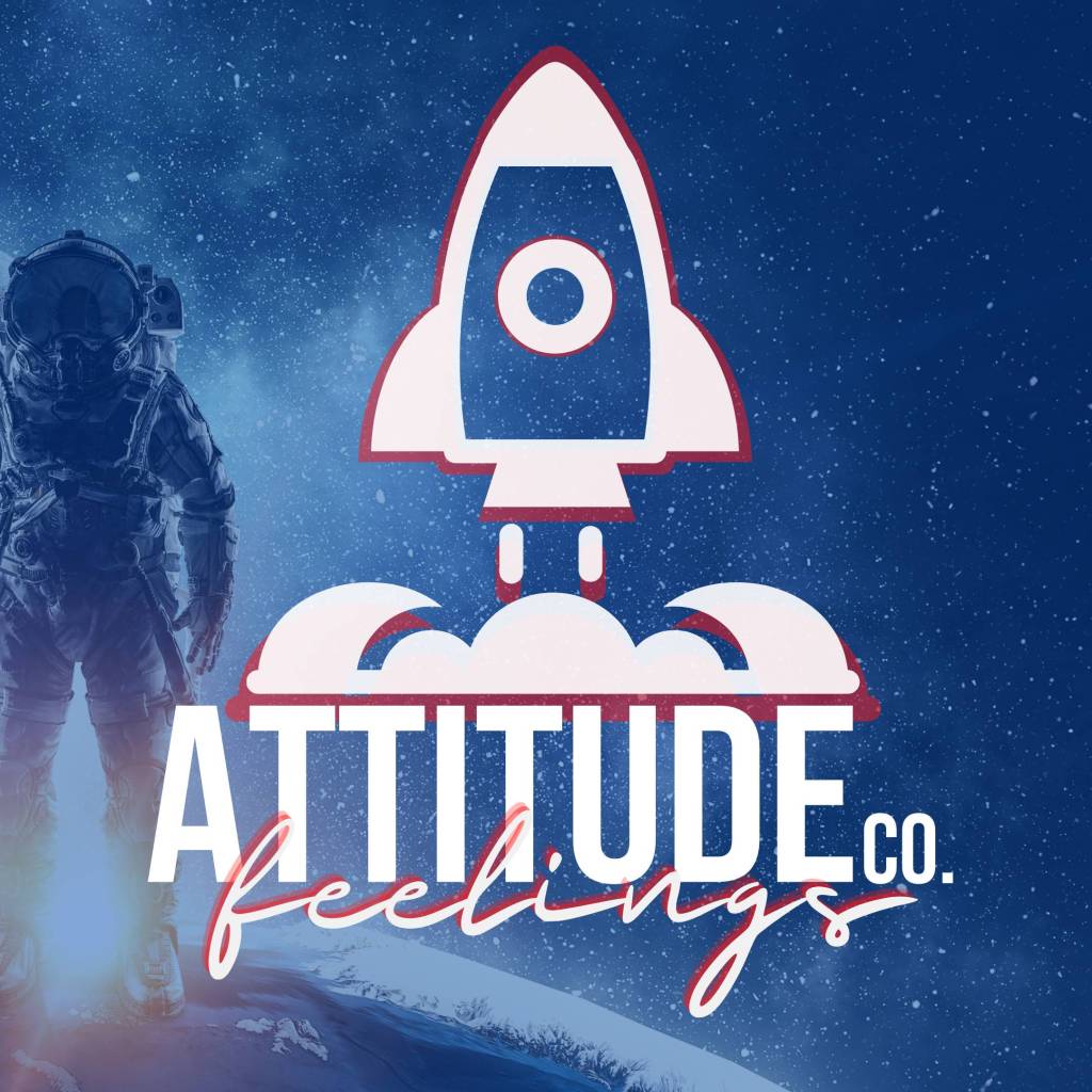 Attitude Feelings brand image with deep blue and bold red colors, featuring an astronaut and company logo, representing strategic vision, high-performance leadership, and industrial transformation.
